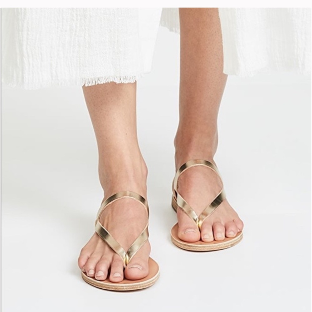 New Ancient Greek Sandals Mirsini Gold Leather Thong Sandals 39 $195 Retail